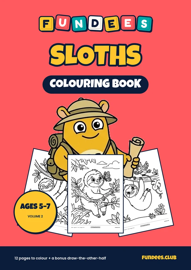 Sloths coloring book cover, Ages 5–7, volume 2