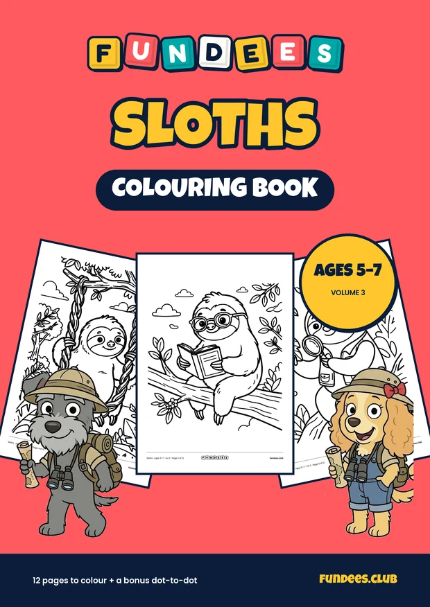 Sloths coloring book cover, Ages 5–7, volume 3