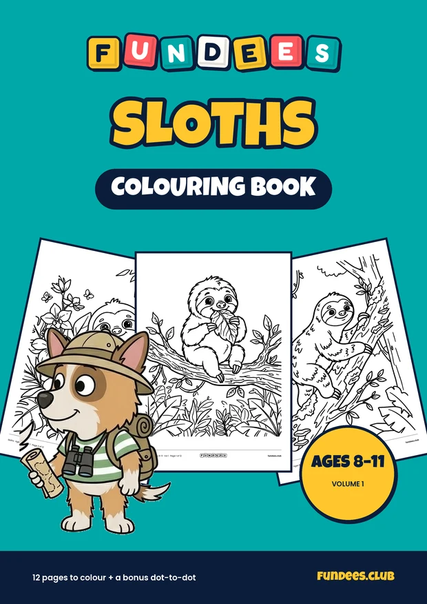 Sloths coloring book cover, Ages 8–11, volume 1