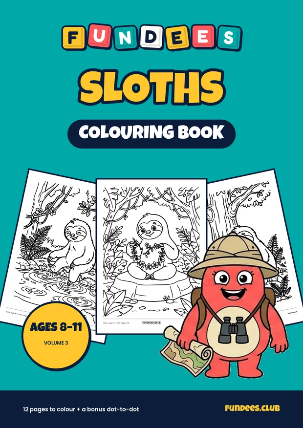 Sloths coloring book cover, Ages 8–11, volume 3