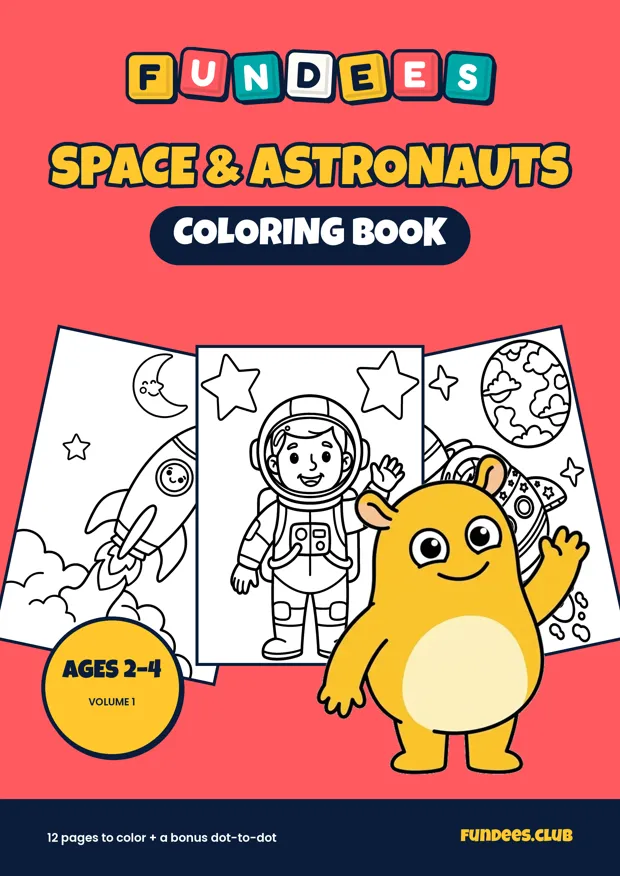 Space & Astronauts coloring book cover, Ages 2–4, volume 1