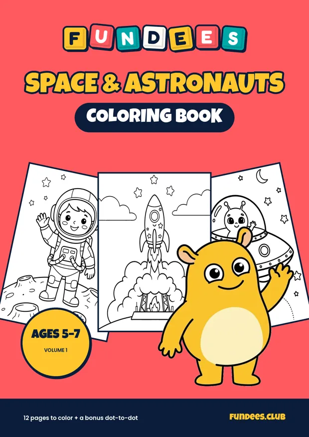 Space & Astronauts coloring book cover, Ages 5–7, volume 1