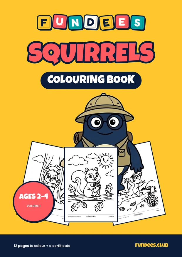 Squirrels coloring book cover, Ages 2–4, volume 1