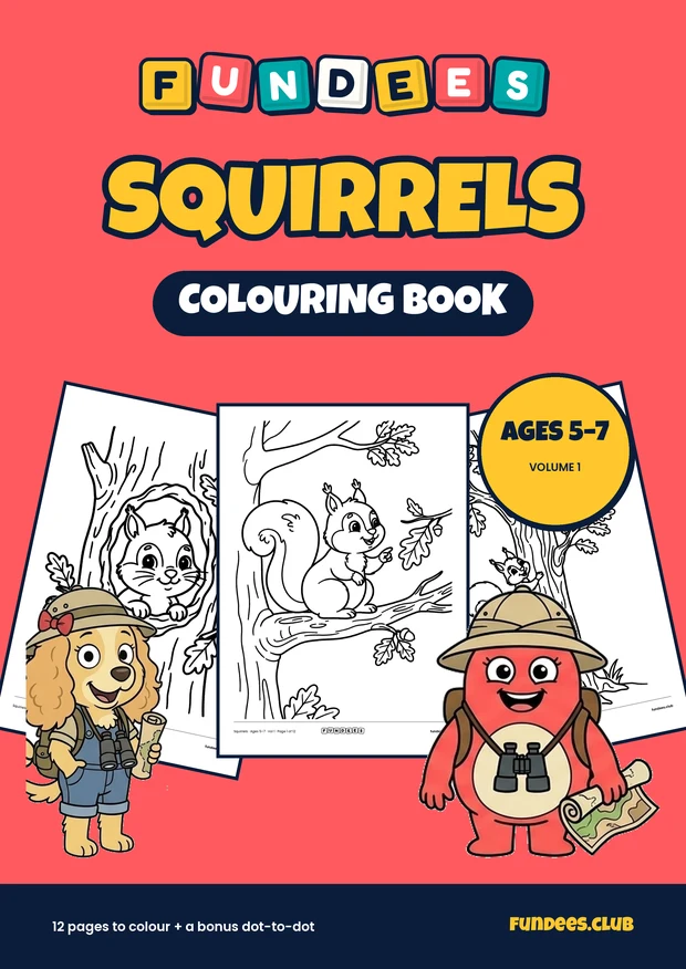Squirrels coloring book cover, Ages 5–7, volume 1