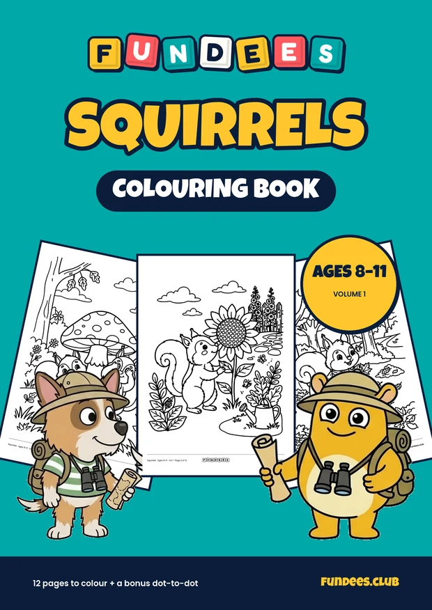 Squirrels coloring book cover, Ages 8–11, volume 1