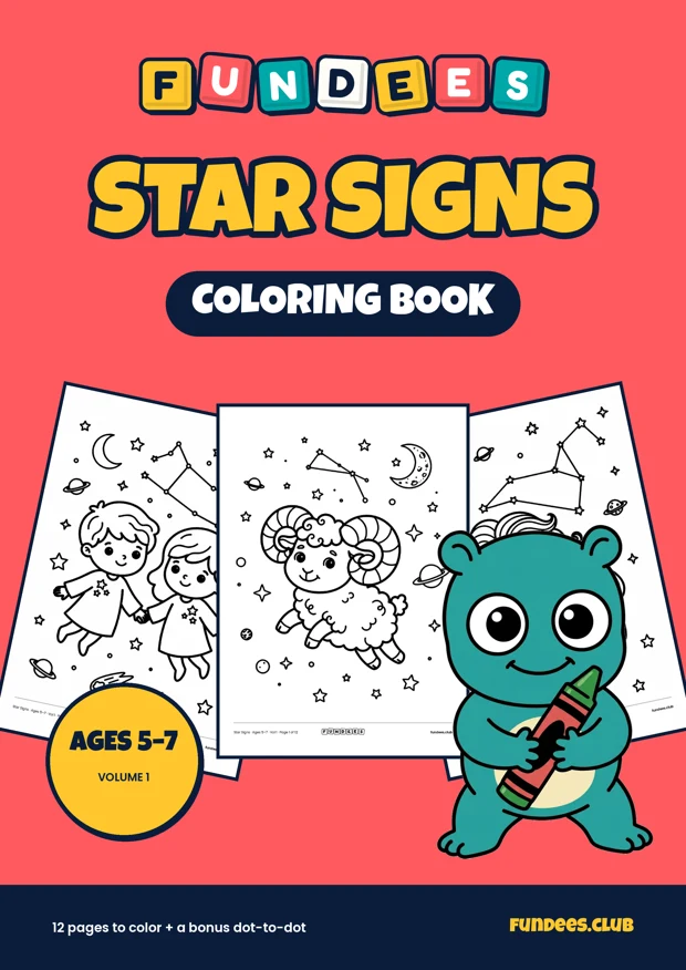 Star Signs coloring book cover, Ages 5–7, volume 1