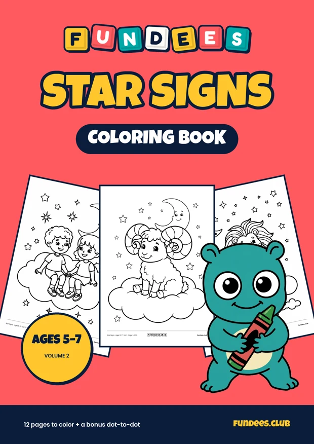 Star Signs coloring book cover, Ages 5–7, volume 2