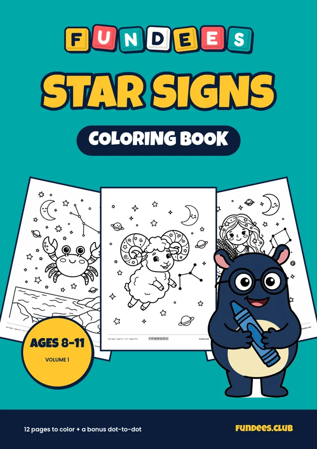 Star Signs coloring book cover, Ages 8–11, volume 1