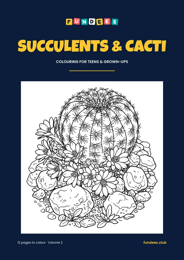 Succulents & Cacti coloring book cover, Teens & grown-ups, volume 2