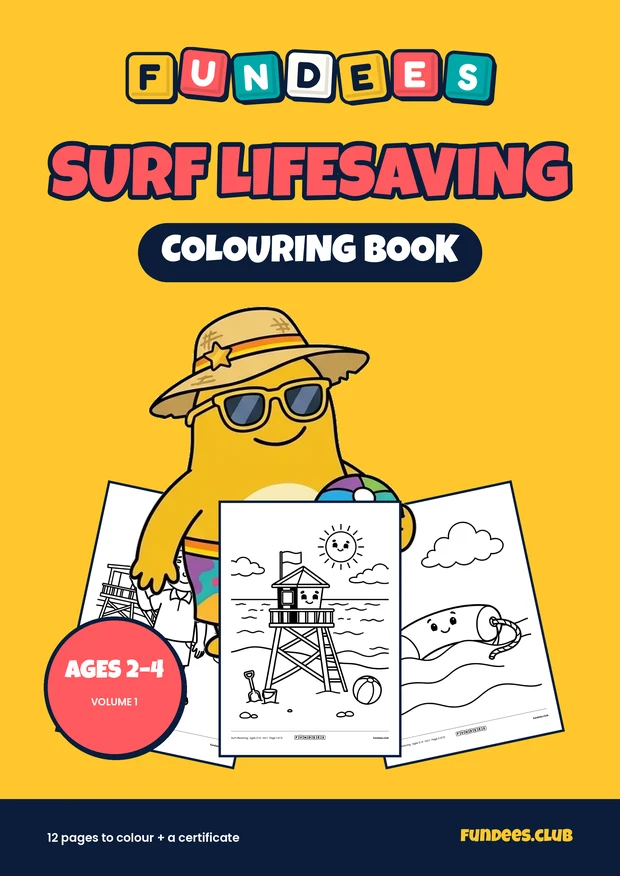 Surf Lifesaving coloring book cover, Ages 2–4, volume 1
