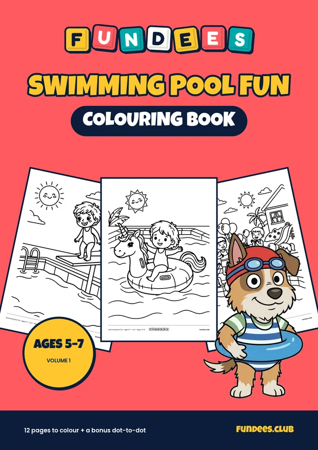 Swimming Pool Fun coloring book cover, Ages 5–7, volume 1