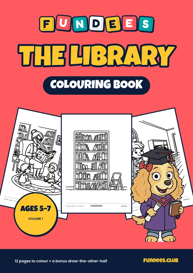 The Library coloring book cover, Ages 5–7, volume 1