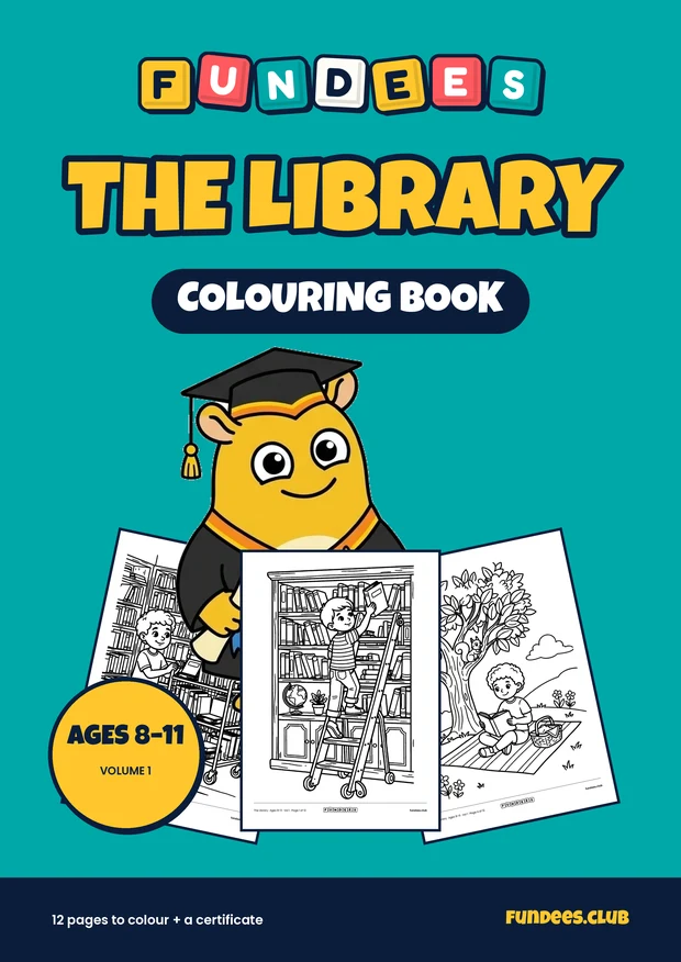 The Library coloring book cover, Ages 8–11, volume 1