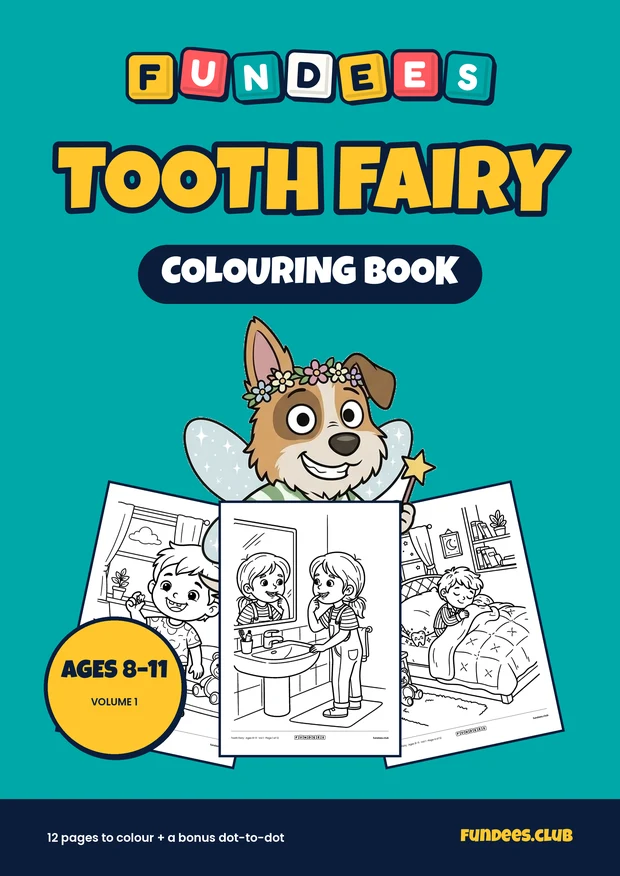 Tooth Fairy coloring book cover, Ages 8–11, volume 1