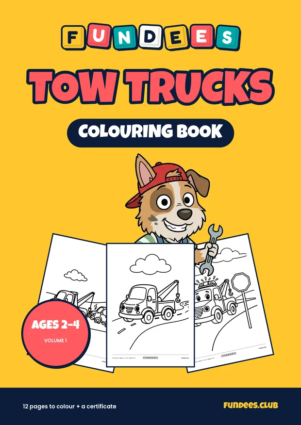 Tow Trucks coloring book cover, Ages 2–4, volume 1