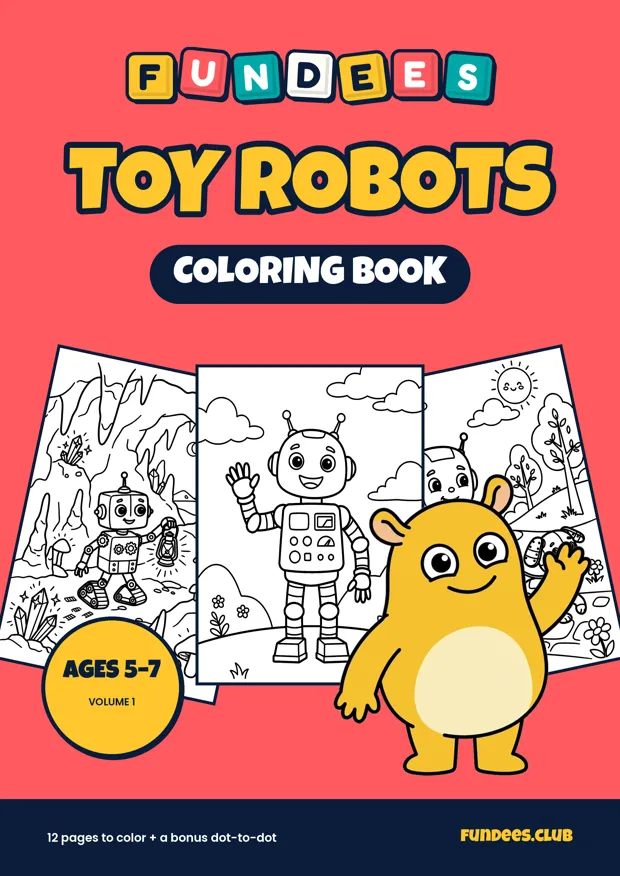 Toy Robots coloring book cover, Ages 5–7, volume 1
