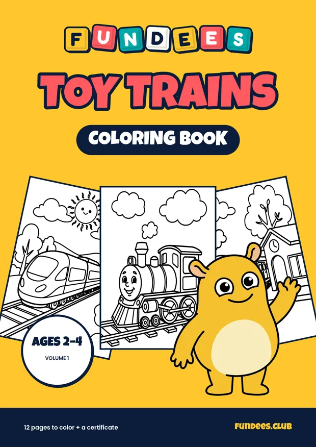 Toy Trains coloring book cover, Ages 2–4, volume 1