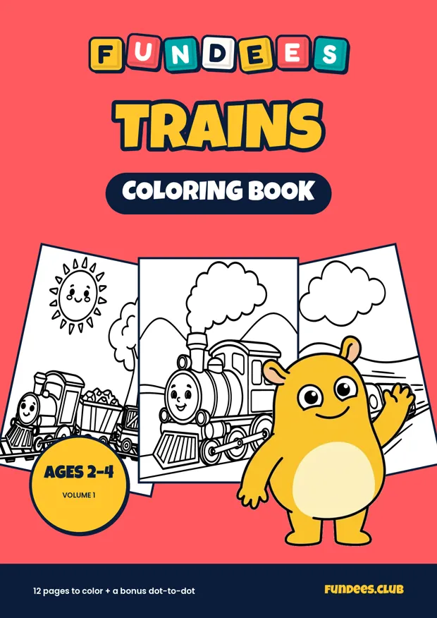 Trains coloring book cover, Ages 2–4, volume 1