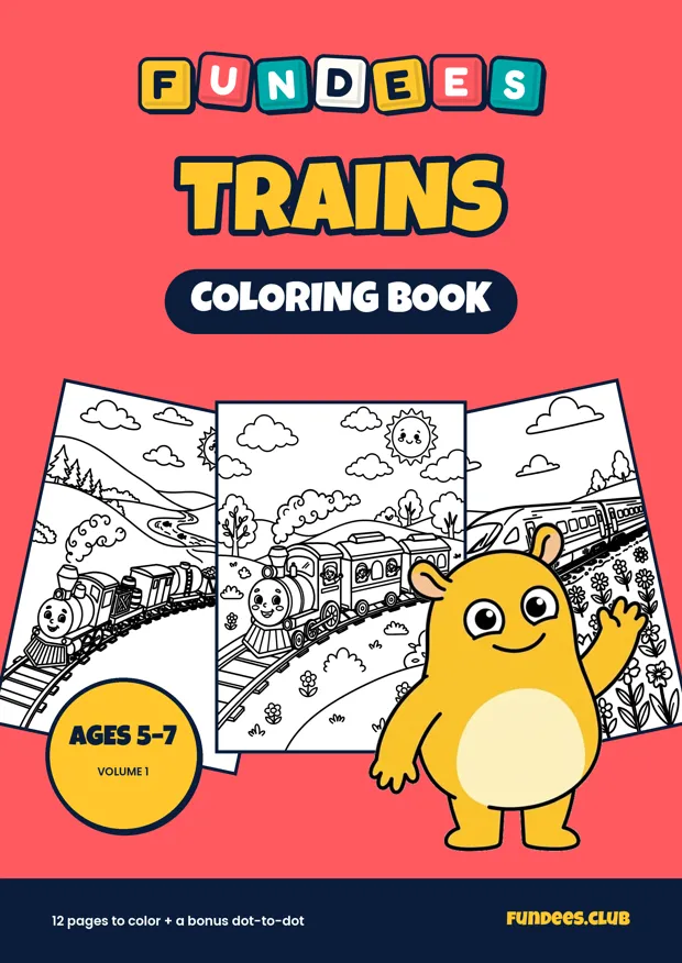 Trains coloring book cover, Ages 5–7, volume 1