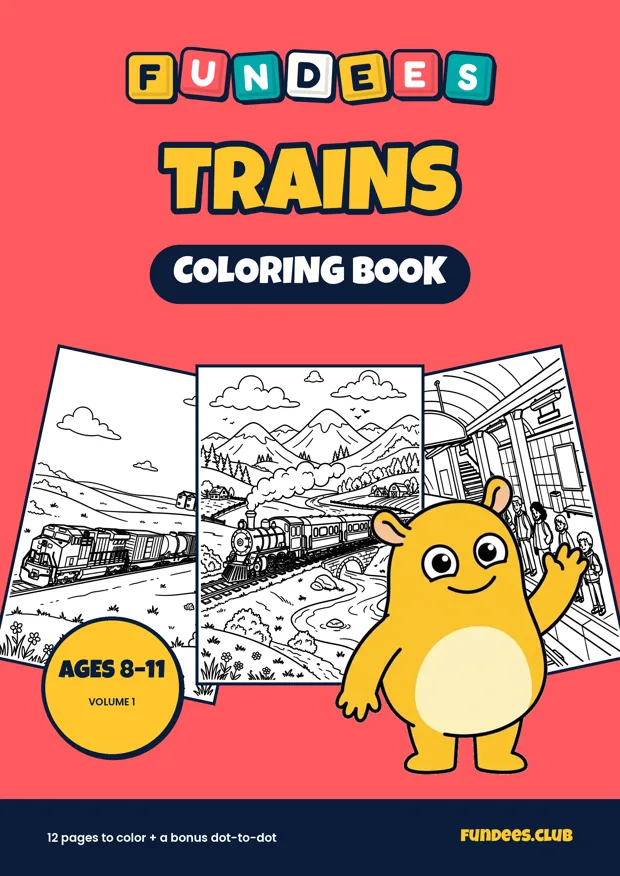 Trains coloring book cover, Ages 8–11, volume 1