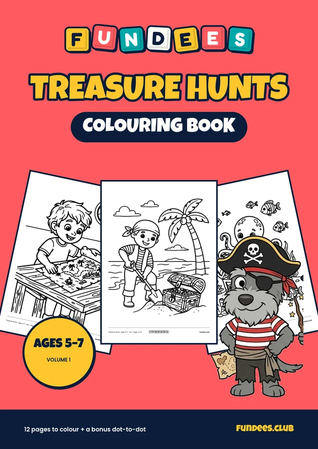 Treasure Hunts coloring book cover, Ages 5–7, volume 1