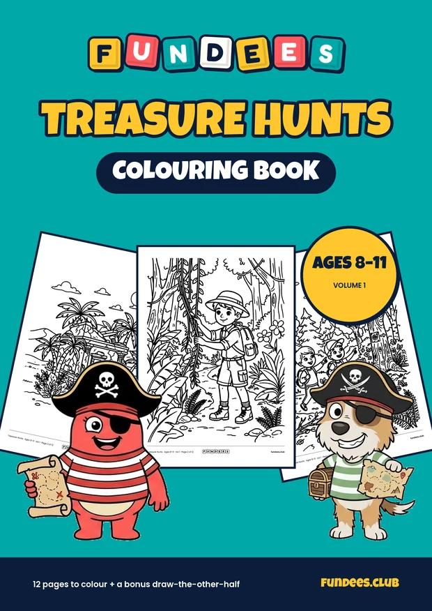 Treasure Hunts coloring book cover, Ages 8–11, volume 1