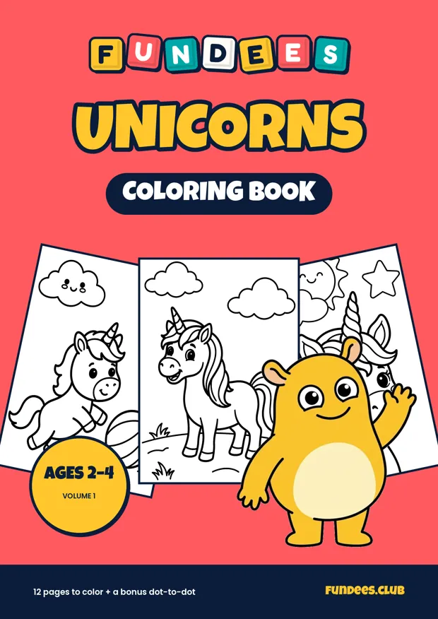 Unicorns coloring book cover, Ages 2–4, volume 1