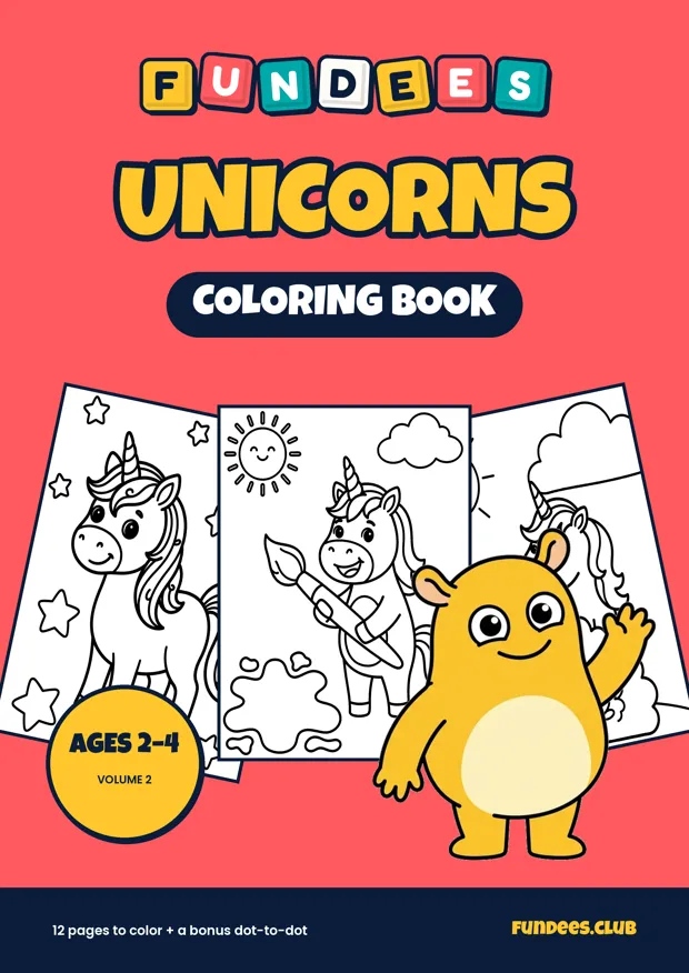 Unicorns coloring book cover, Ages 2–4, volume 2