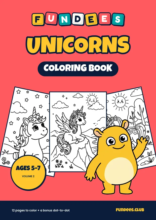 Unicorns coloring book cover, Ages 5–7, volume 2
