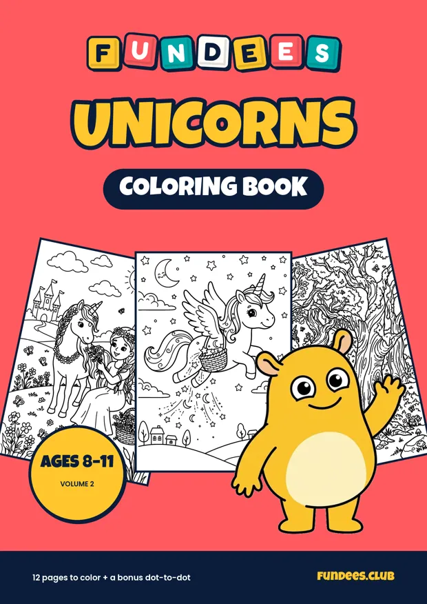 Unicorns coloring book cover, Ages 8–11, volume 2