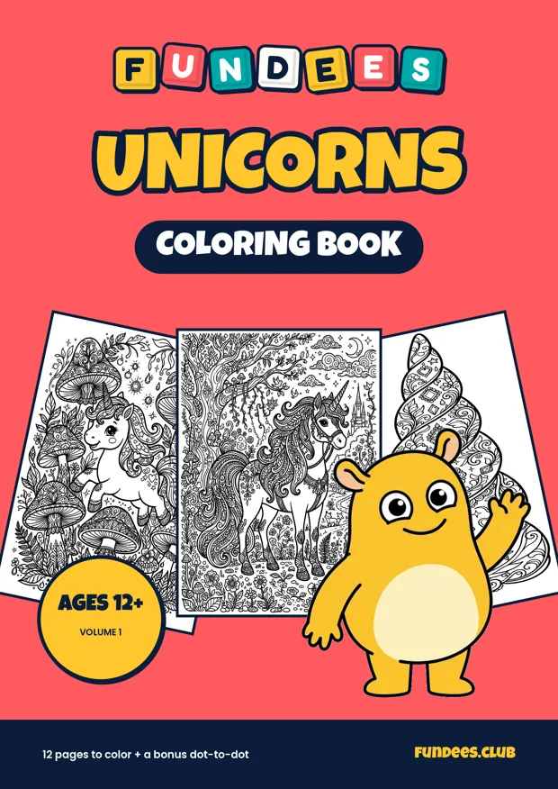 Unicorns coloring book cover, Ages 12+, volume 1