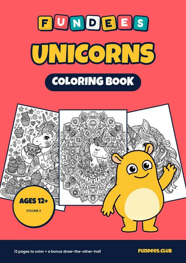 Unicorns coloring book cover, Ages 12+, volume 2