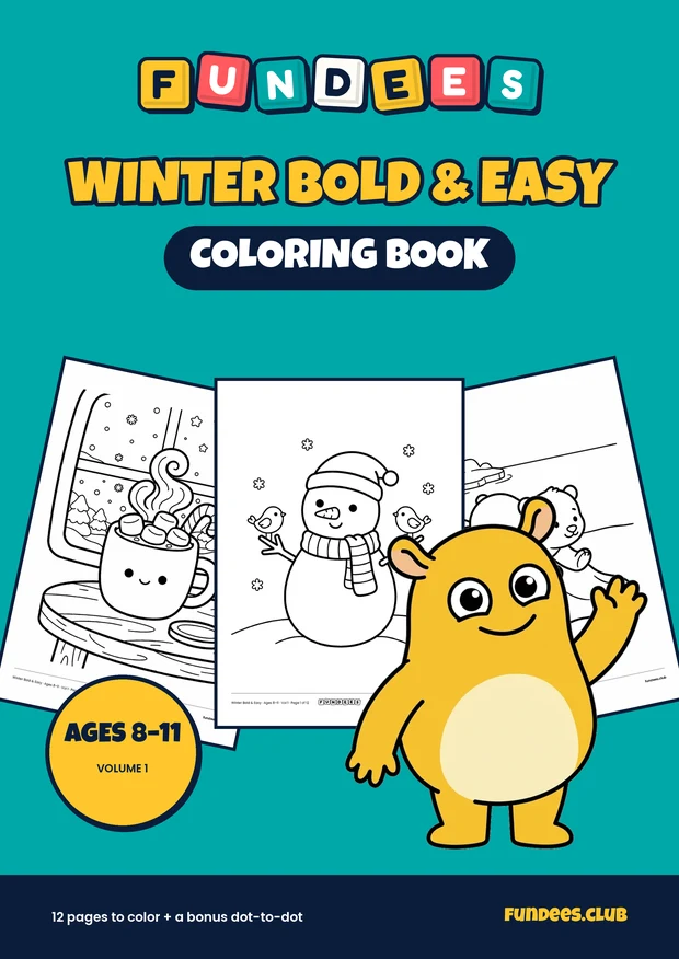 Winter Bold & Easy coloring book cover, Ages 8–11, volume 1