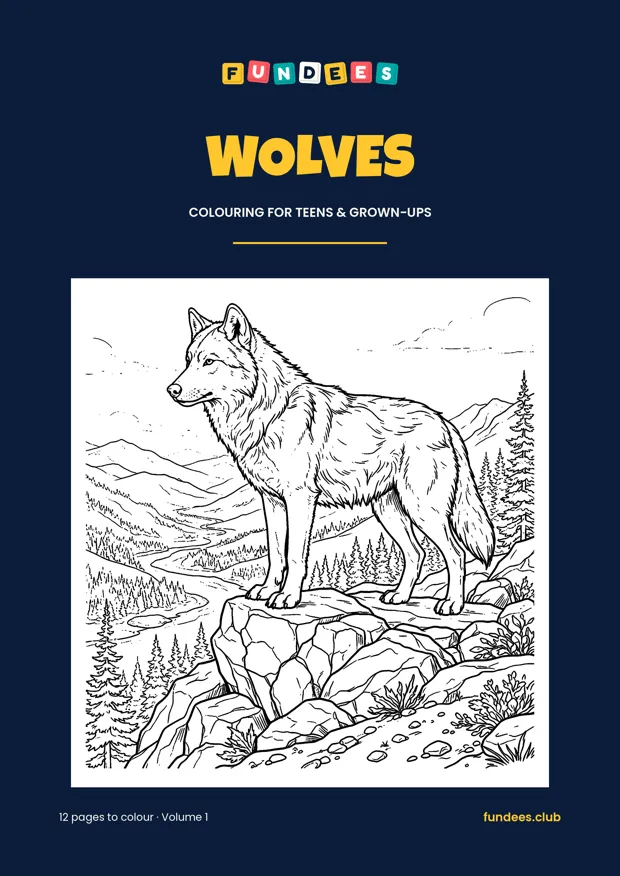 Wolves coloring book cover, Teens & grown-ups, volume 1